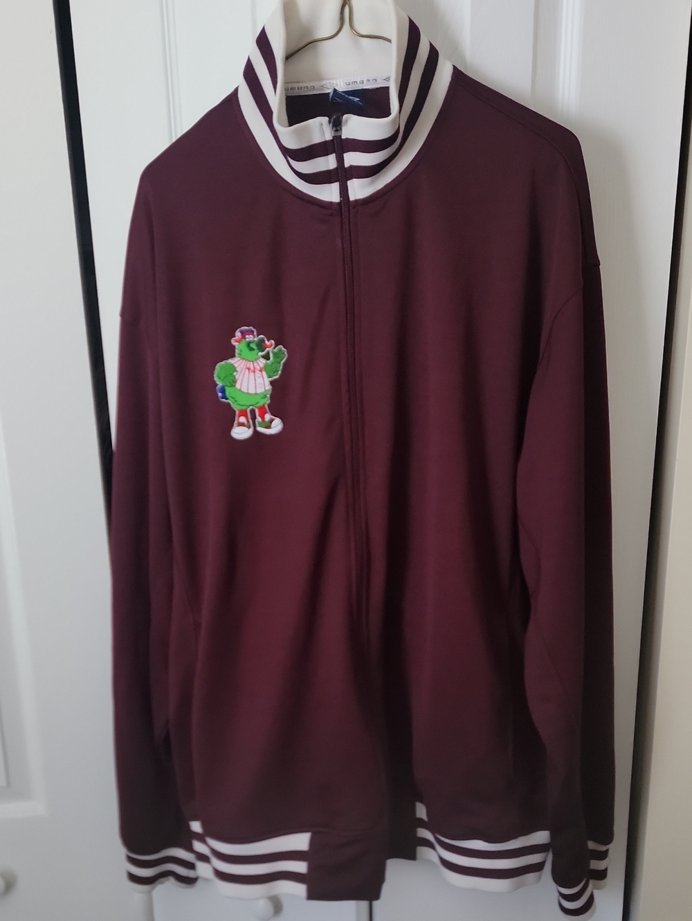 Umbro Men's Maroon Zip-Up Track Jacket with White Trim